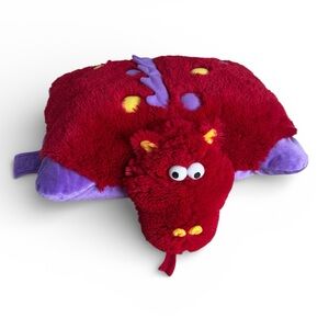Pillow Pets Pee-Wees Fiery Dragon Plush Red Purple Travel Stuffed Animal 18”x16”